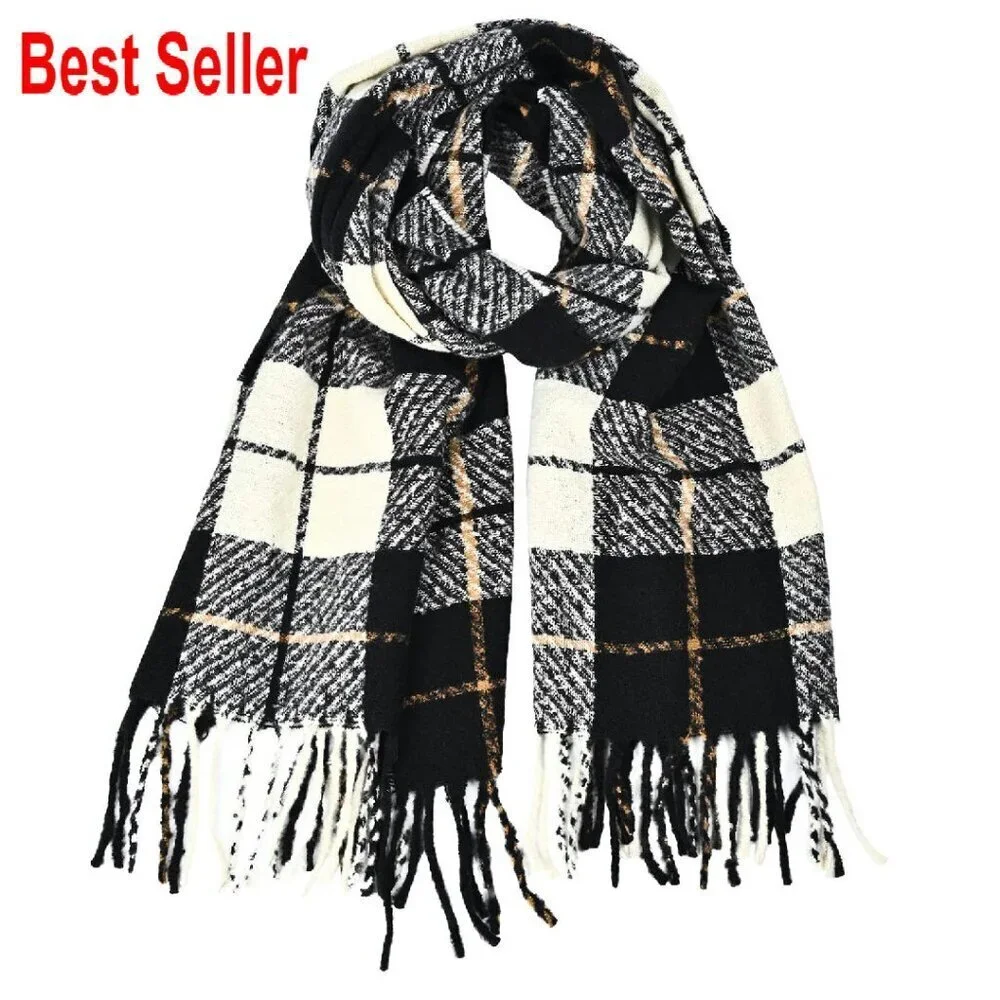 Cashmere Feel Oversized Scarf Shawl Wrap Blanket Tassel Plaid Winter Chic